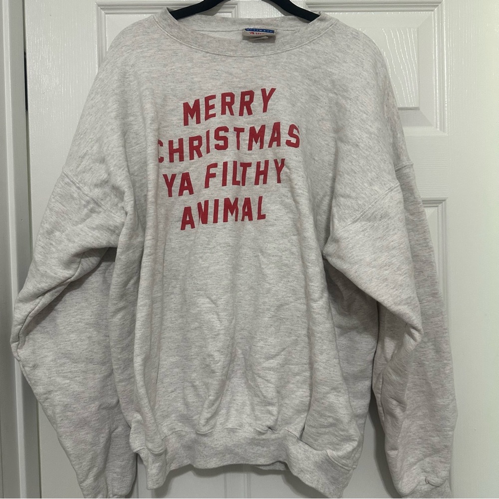 Hanes Gray Christmas Sweatshirt – “Merry Christmas Ya Filthy Animal”